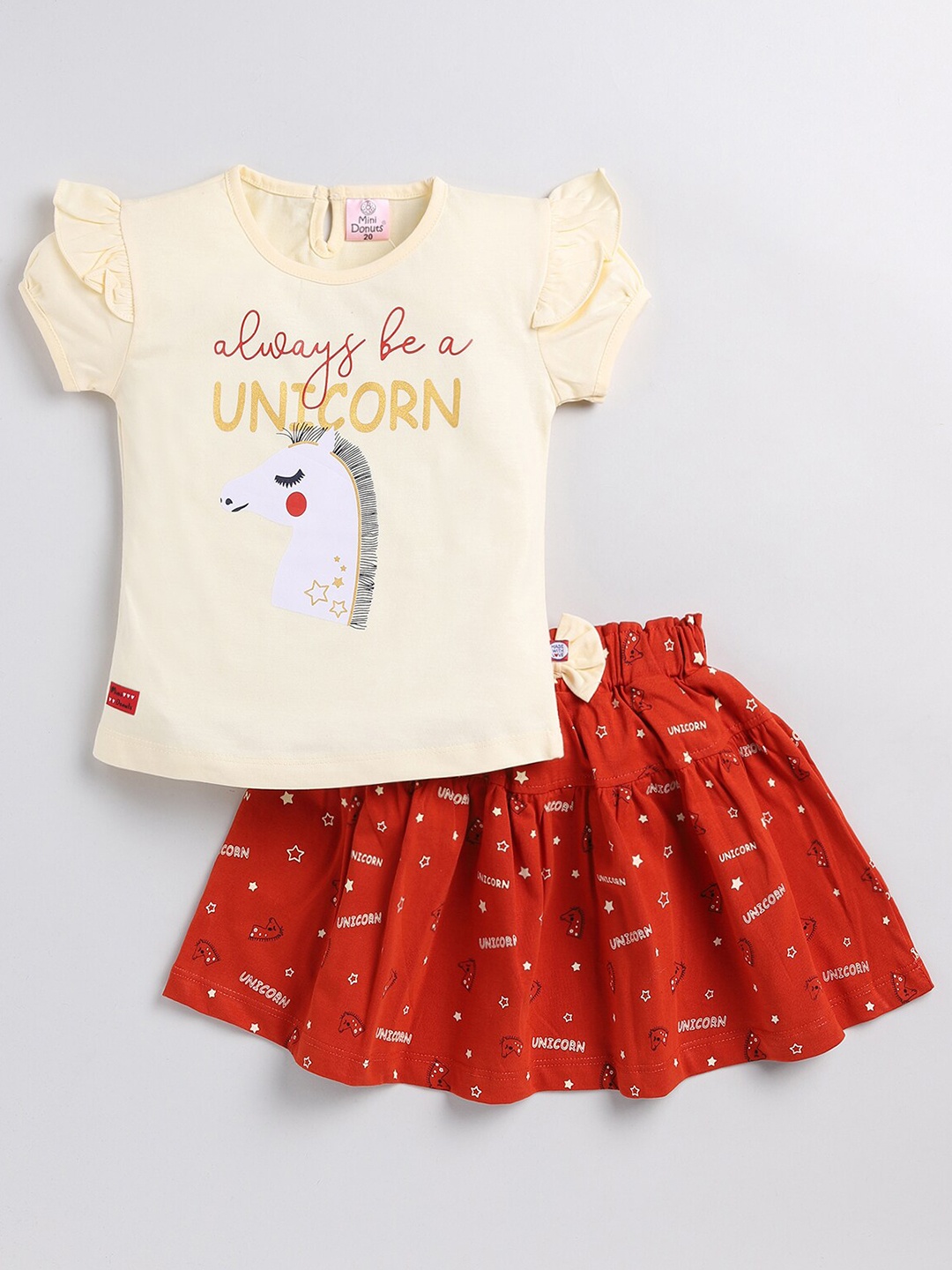 

BAESD Infant Girls Printed T-shirt with Skirt, Beige