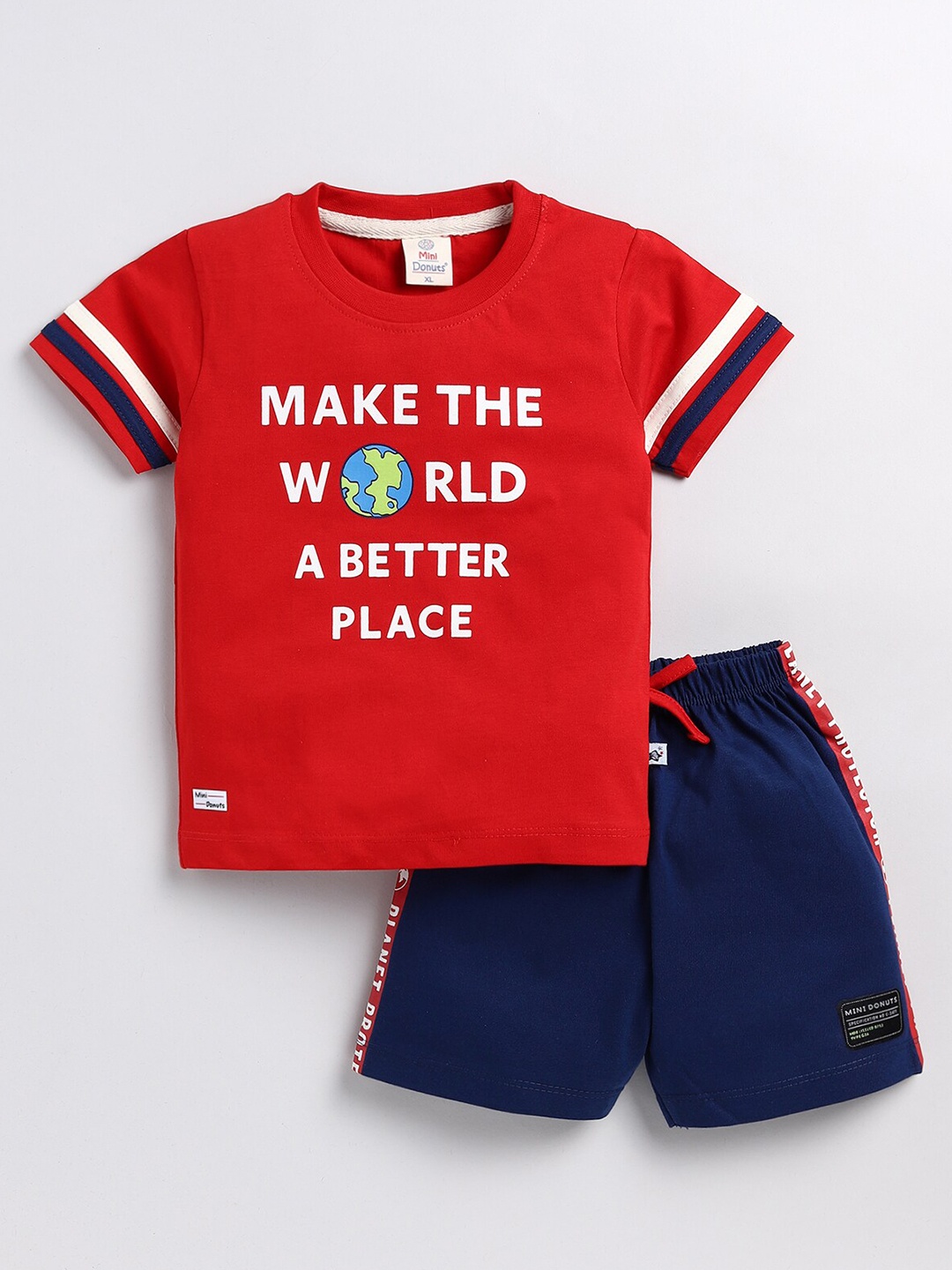 

BAESD Boys Red Printed Cotton T-shirt with Shorts