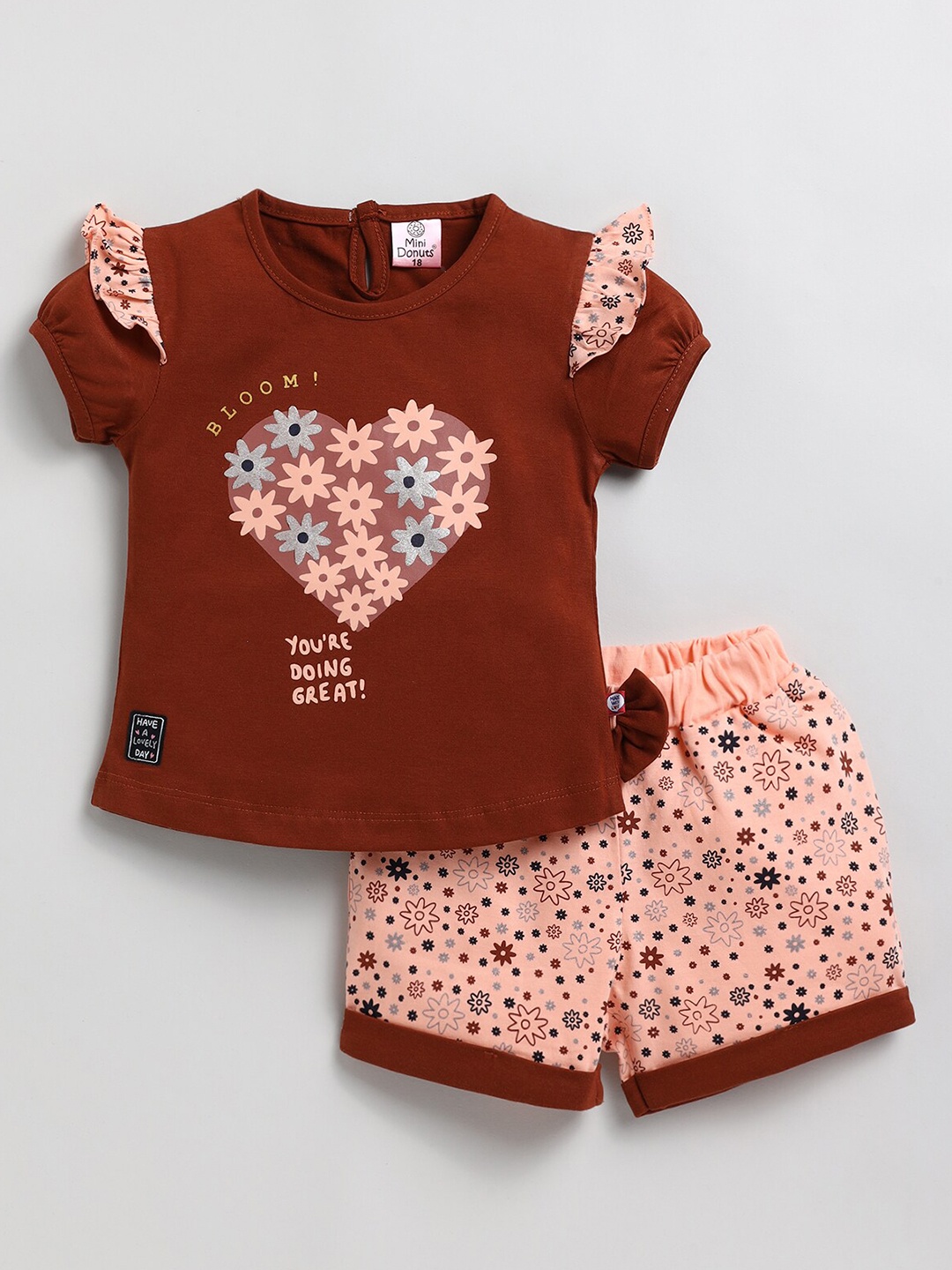 

BAESD Girls Printed Pure Cotton Top With Shorts, Brown