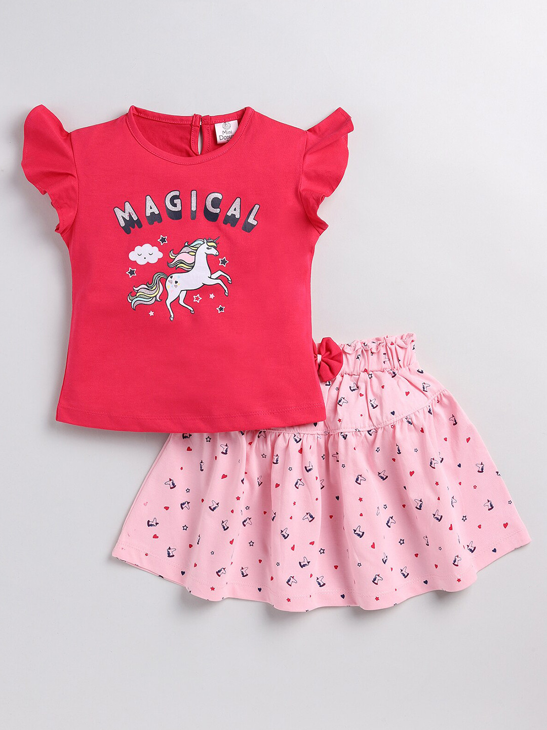 

BAESD Girls Printed Top With Skirt, Pink