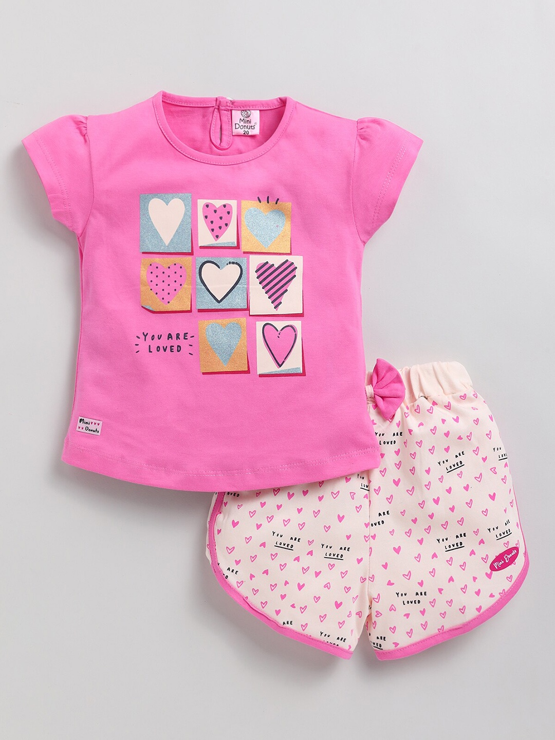 

BAESD Girls Printed Pure Cotton T-shirt With Shorts, Pink