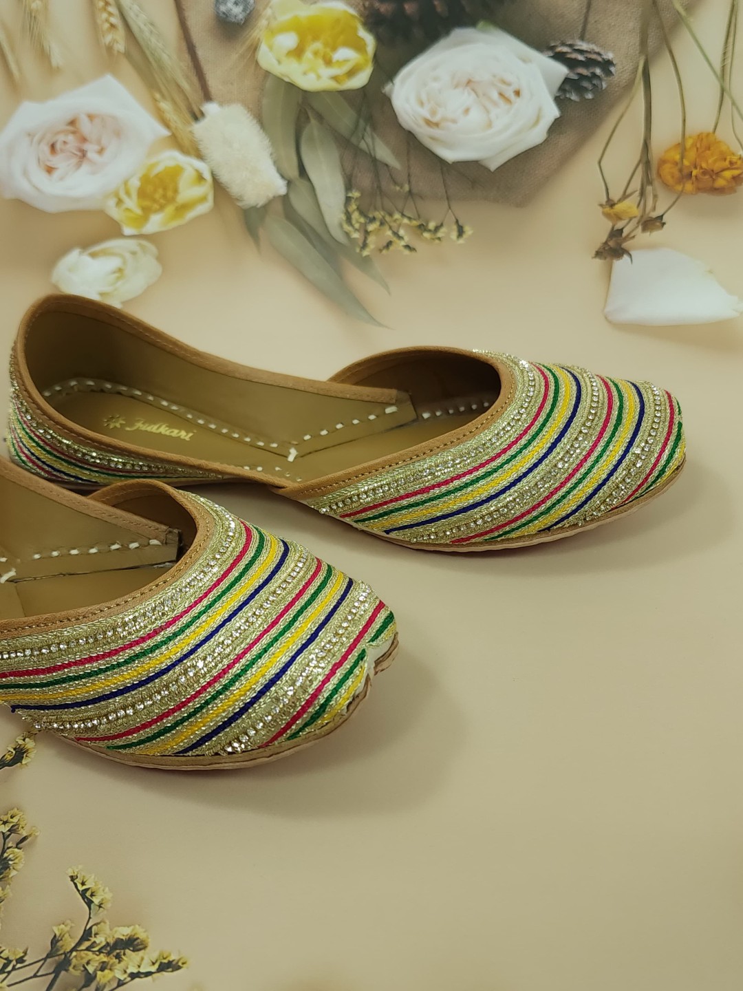 

Fulkari Embellished Ethnic Mojaris Flats, Gold