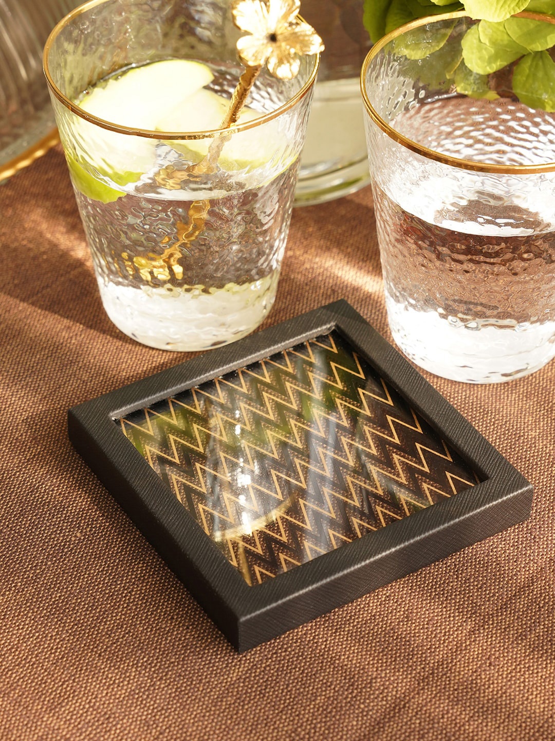

Pure Home and Living Black 2 Pieces Printed Glass Faux Leather Coasters