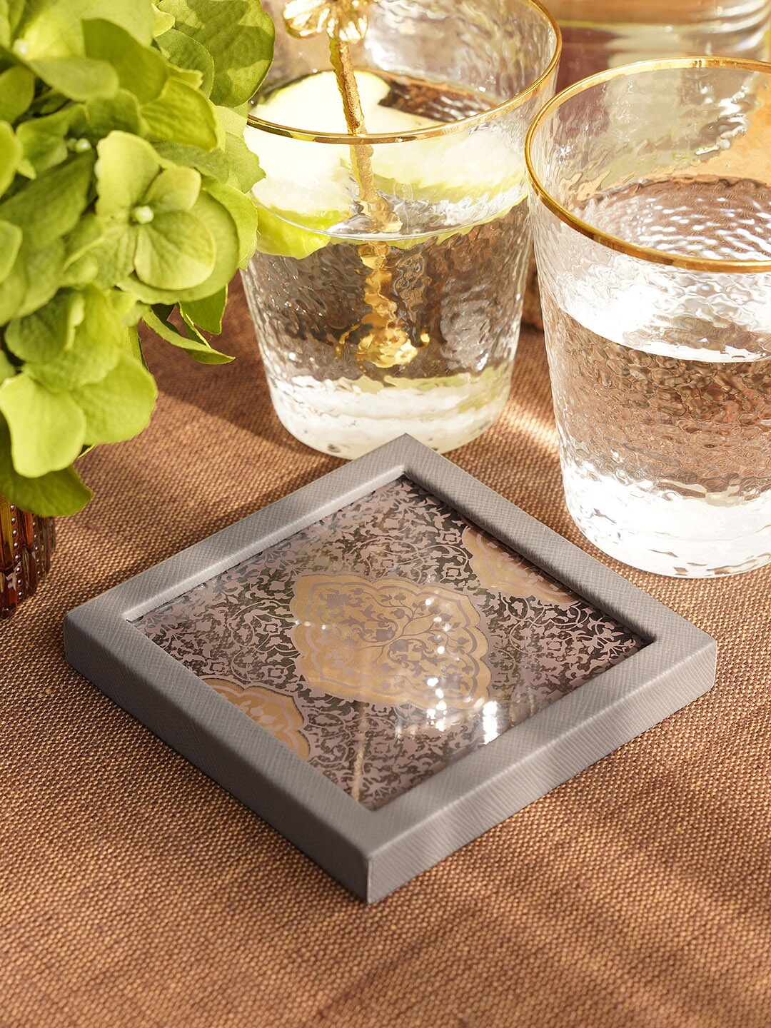 

Pure Home and Living Grey 2 Pieces Printed Glass Faux Leather Coasters