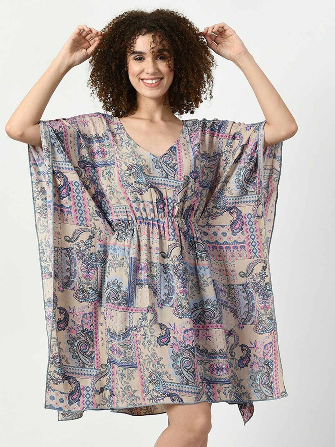 

Legit Affair Ethnic Motifs Printed Georgette Kaftan Nightdress, Blue