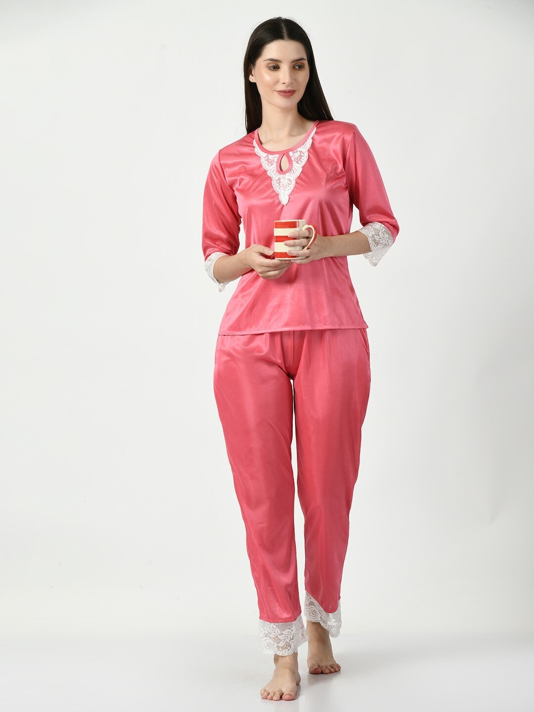 

Legit Affair Lace Detail Satin 2 Piece Nightdress, Pink