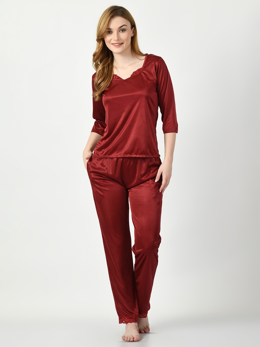 

Legit Affair Satin Night suits, Maroon