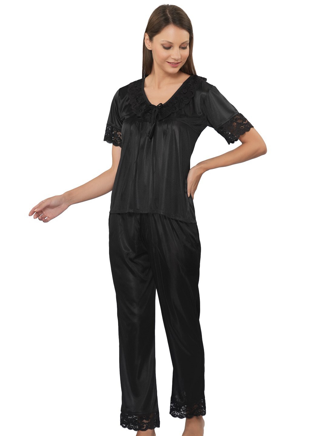 

Legit Affair Lace Detail Pyjama Set, Black