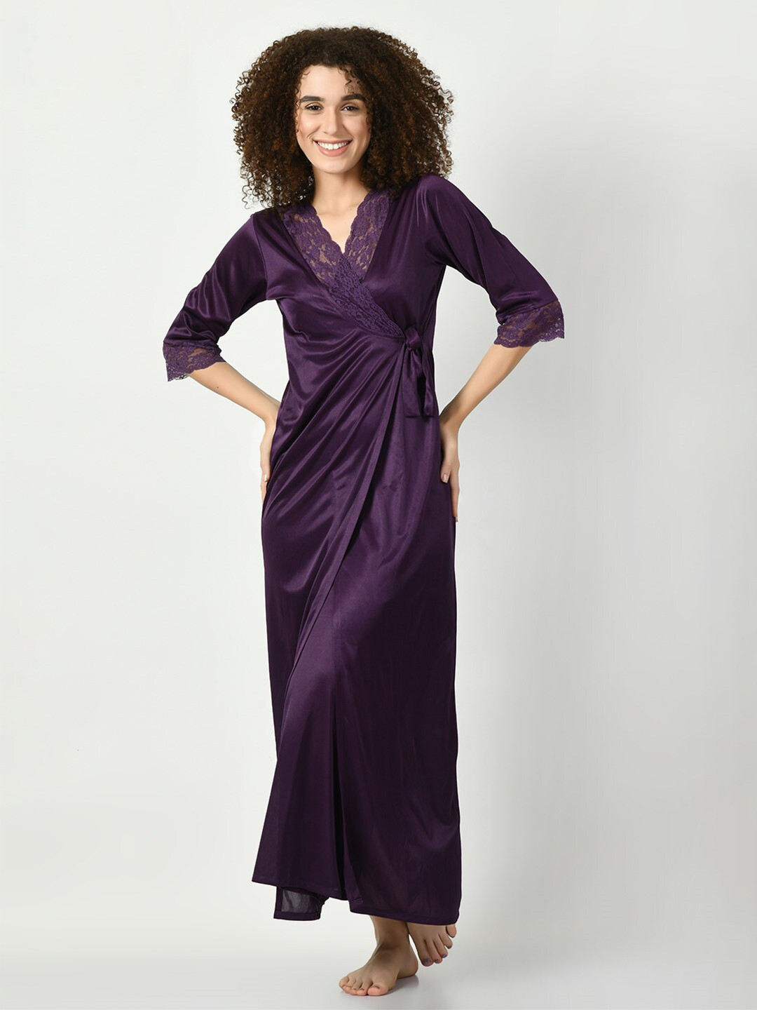 

Legit Affair Halter Neck Nightdress With Robe, Purple