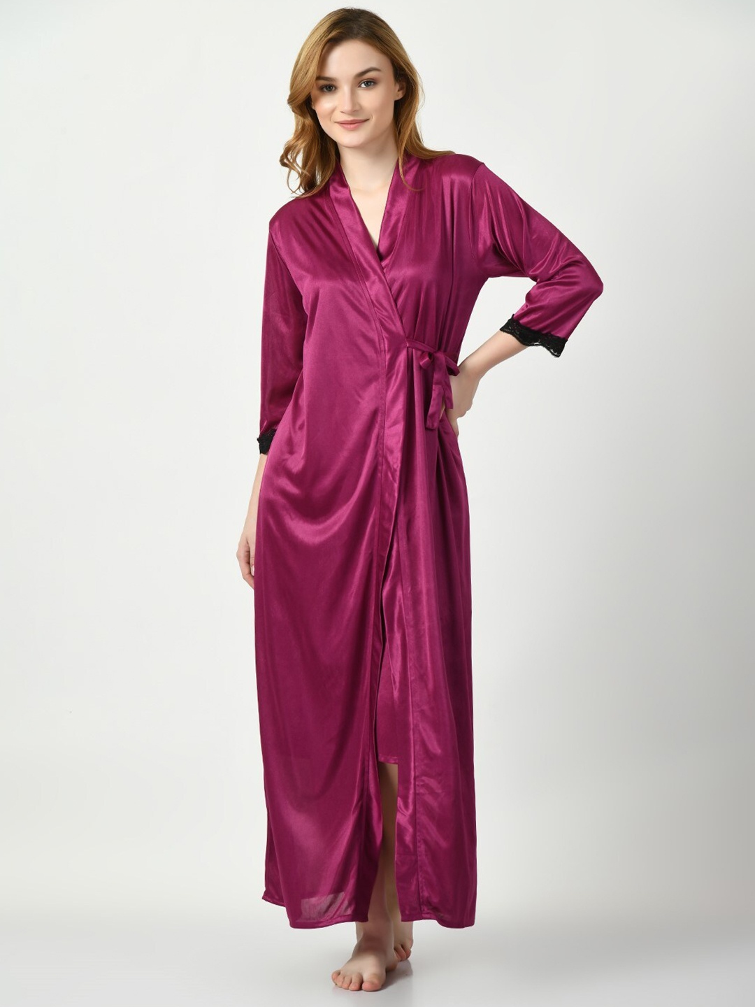 

Legit Affair V-Neck Satin Wrap Nightdress, Magenta