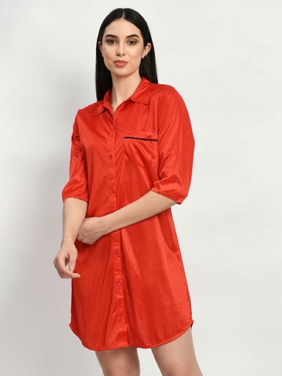 

Legit Affair Shirt Collar Satin Shirt Dress, Orange