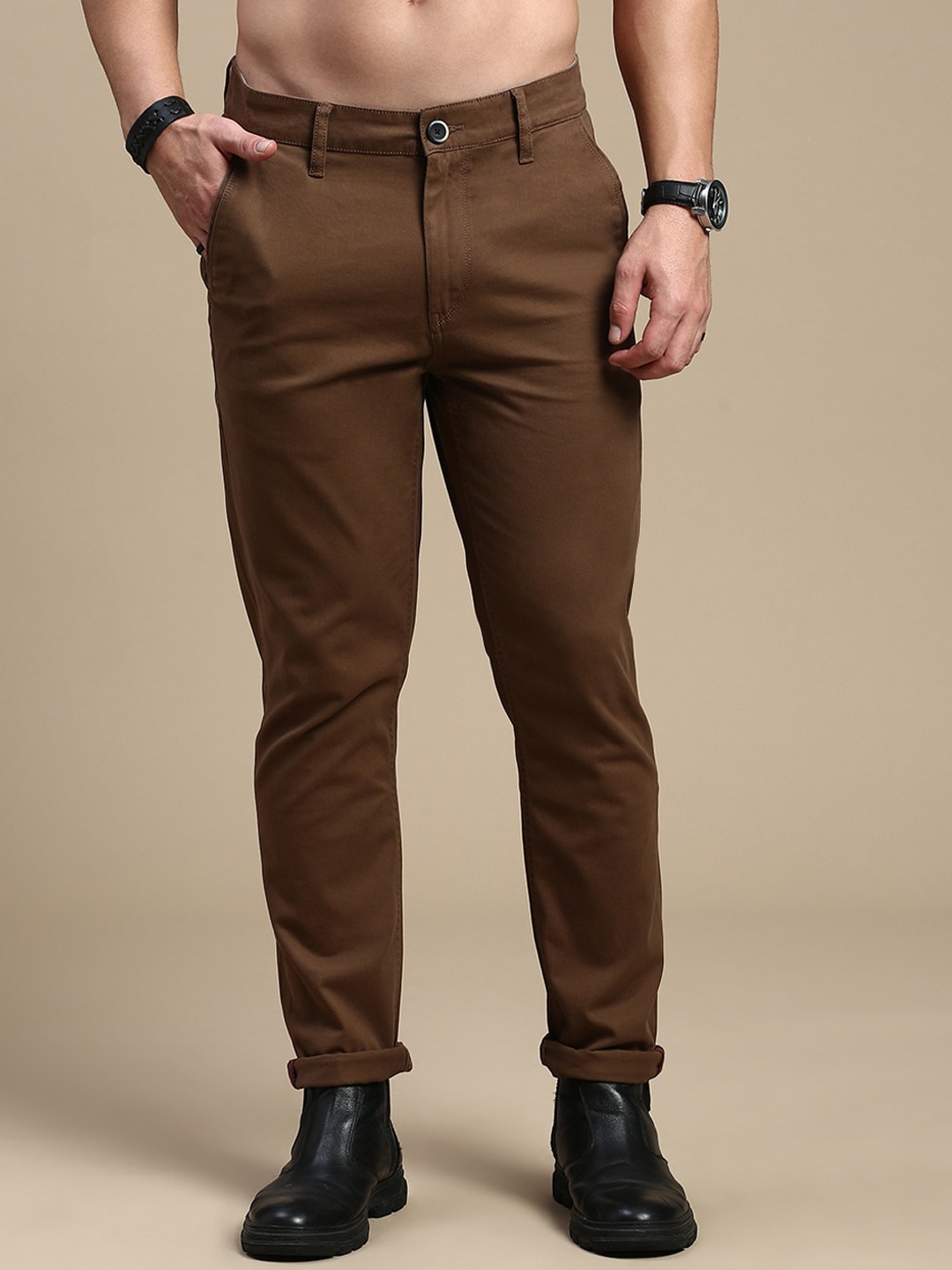 

The Roadster Lifestyle Co. Men Brown Slim Fit Mid-Rise Chinos