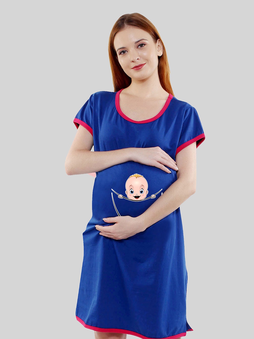 

SillyBoom Graphic Printed Maternity T-shirt Nightdress, Blue