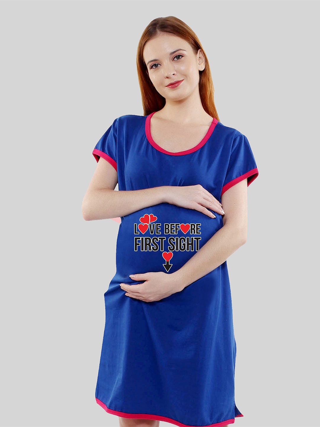 

SillyBoom Typography Printed Maternity T-shirt Nightdress, Blue