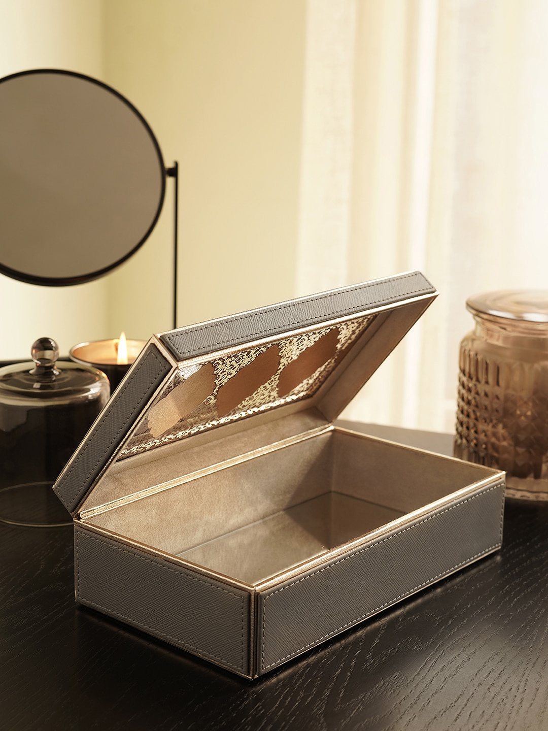 

Pure Home and Living Grey Faux Leather Storage Box with Lid