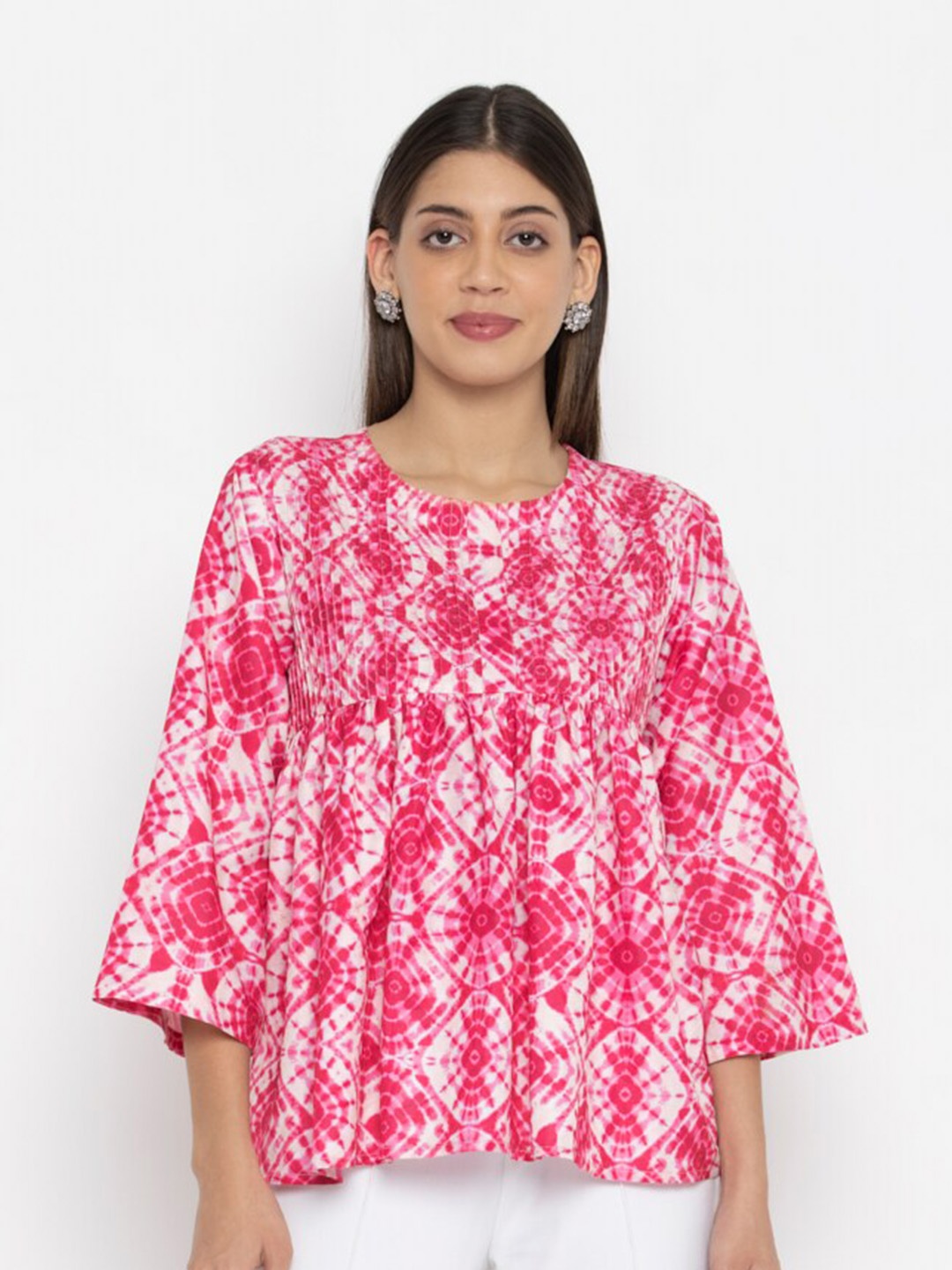 

OCTICS Te-Dye Printed Peplum Top, White