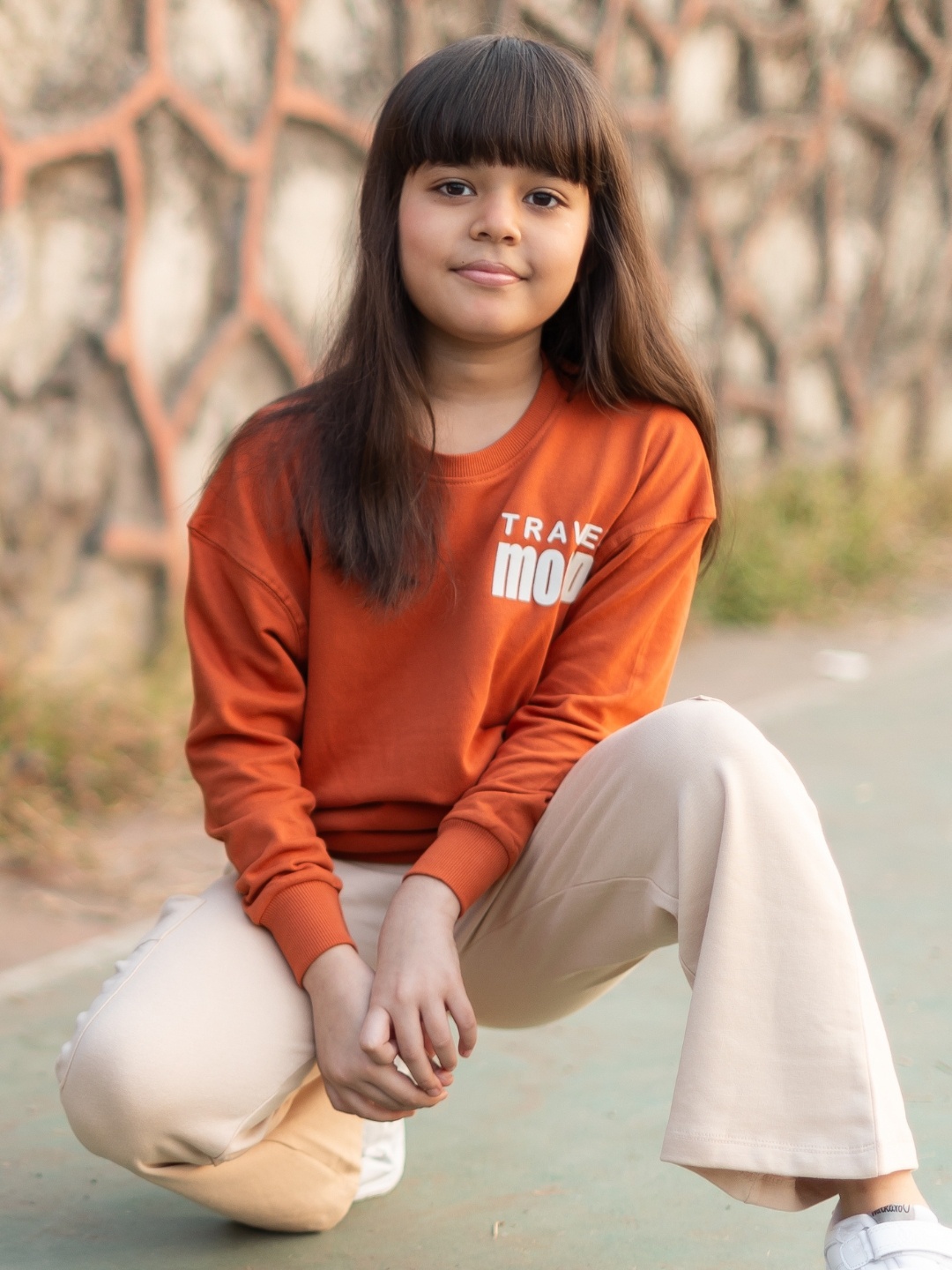 

Nap Chief Kids Travel Mood Printed Fleece Sweatshirt with Flared Pant Set, Orange