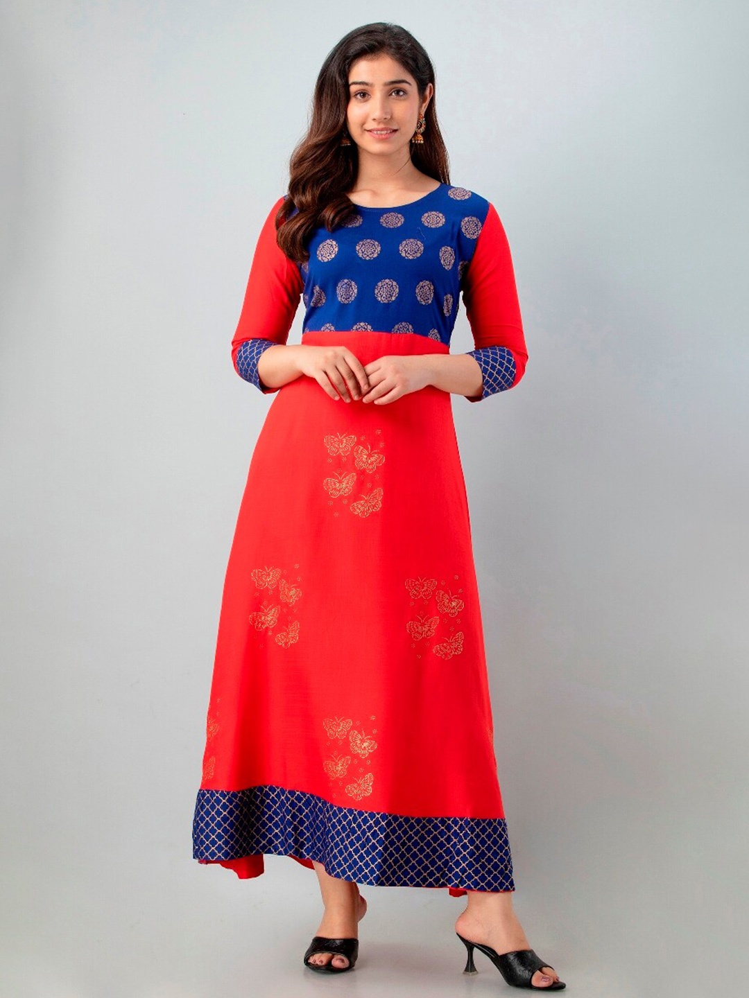

DHROOV TARA Ethnic Motifs Printed Maxi Ethnic Dress, Red