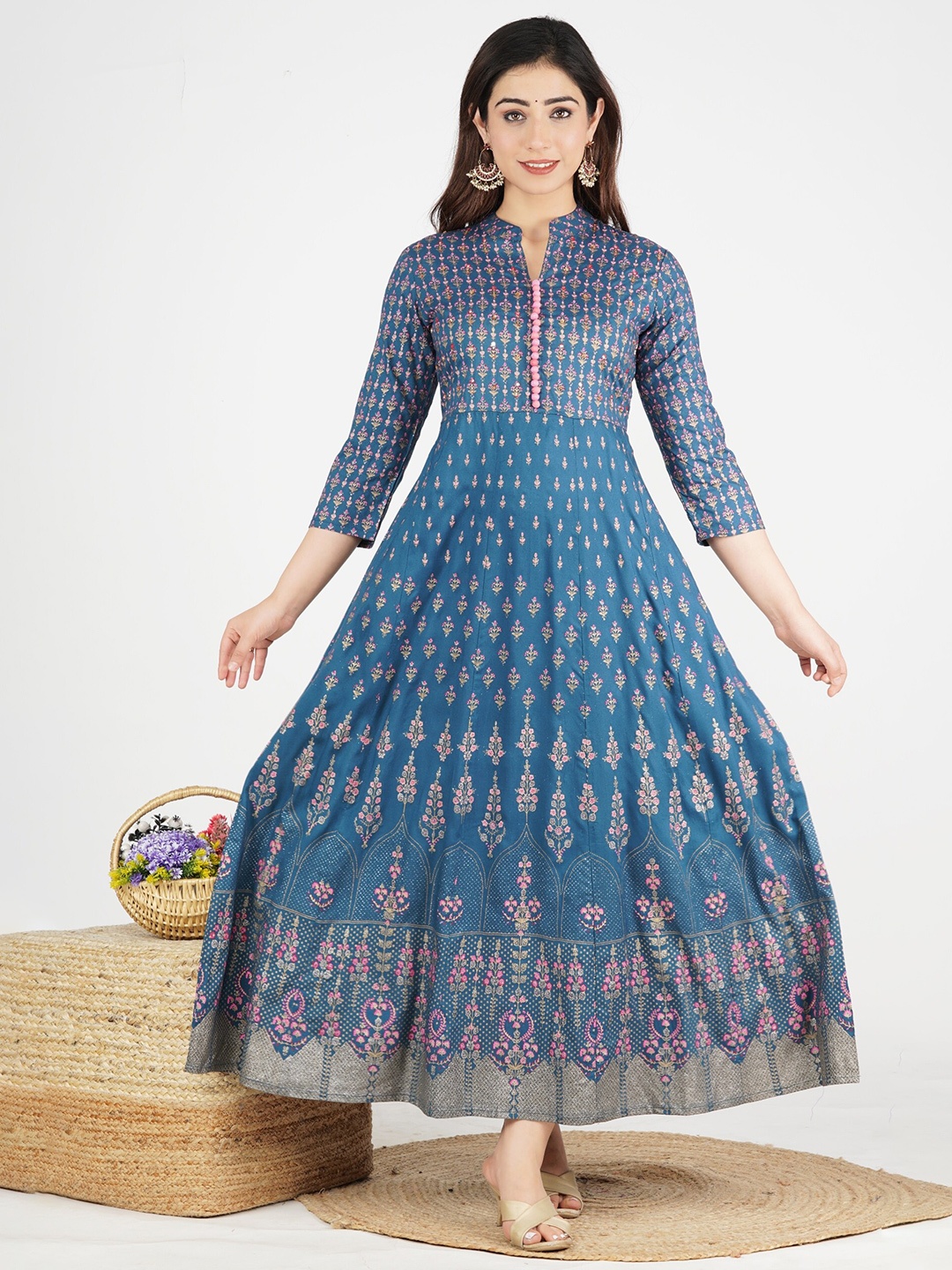 

DHROOV TARA Ethnic Motifs Printed Anarkali Kurta, Blue