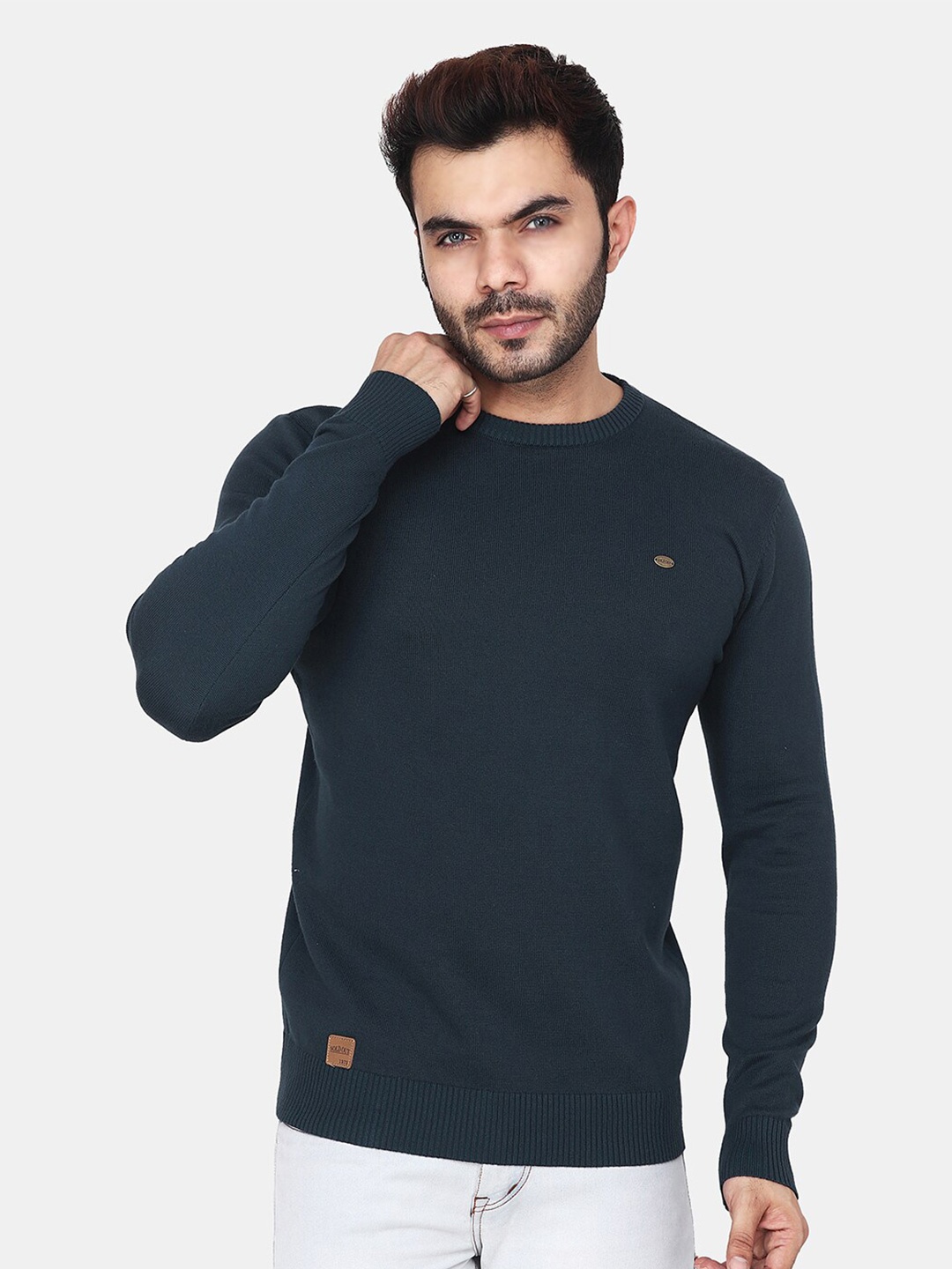 

Steele Round Neck Woollen Pullover, Teal