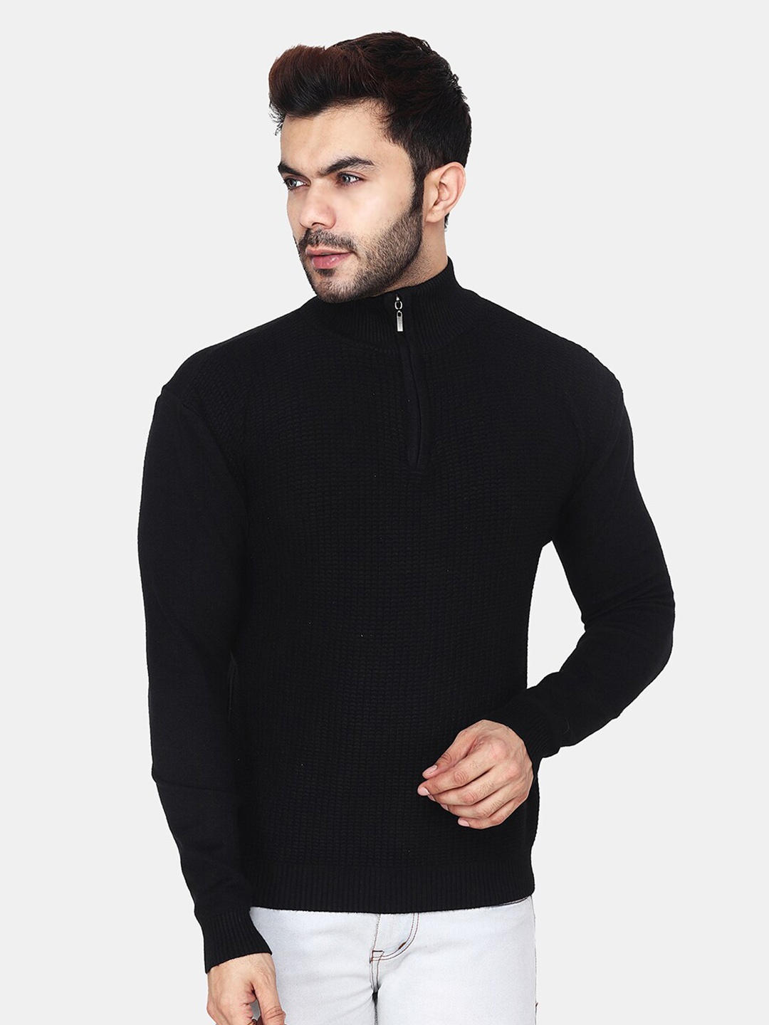 

Steele Mock Collar Woollen Pullover, Black