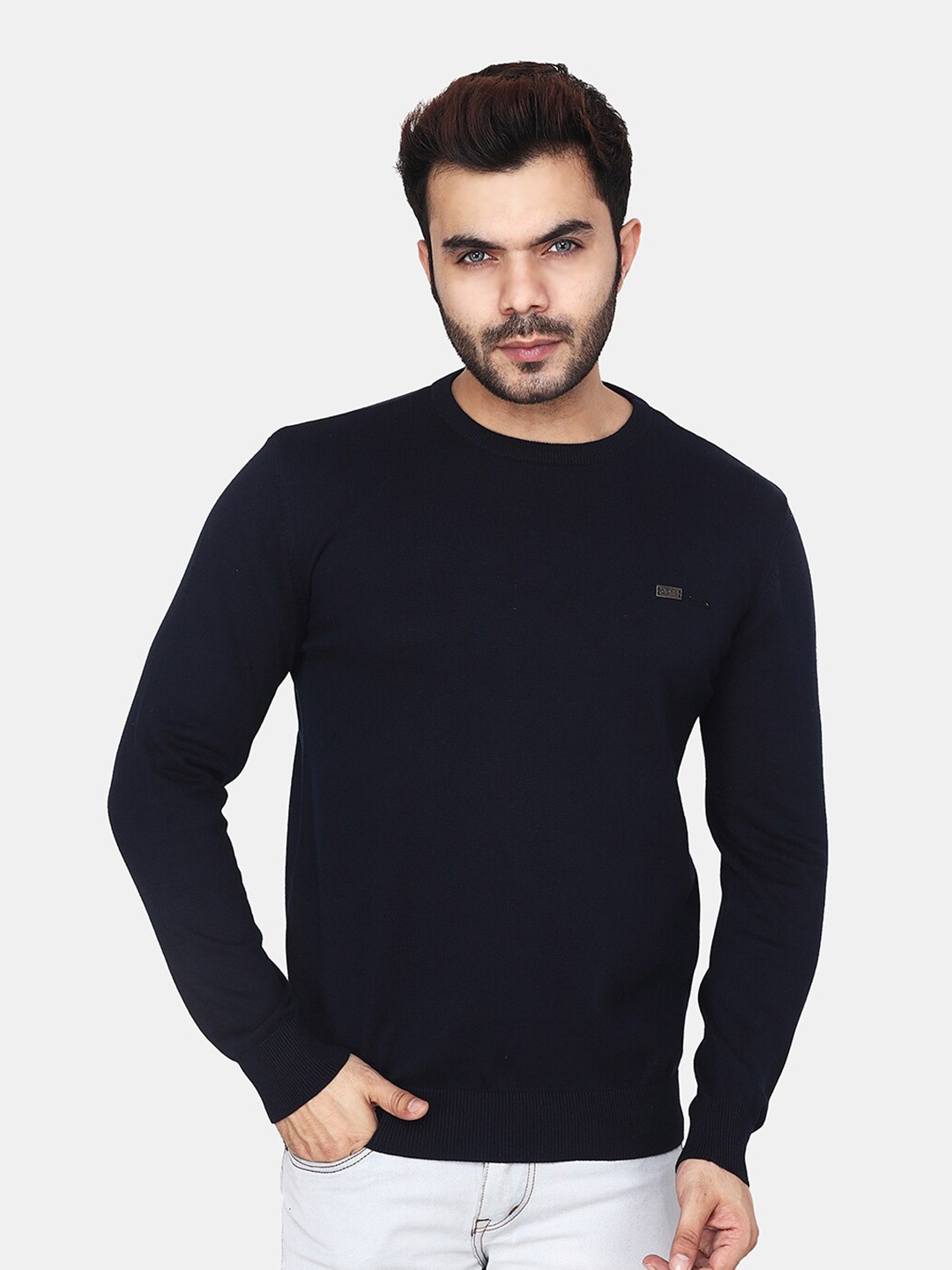 

Steele Round Neck Woollen Pullover, Navy blue