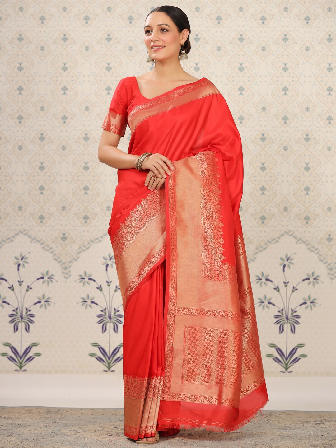 

Ode by House of Pataudi Ethnic Woven Design Zari Banarasi Saree, Red