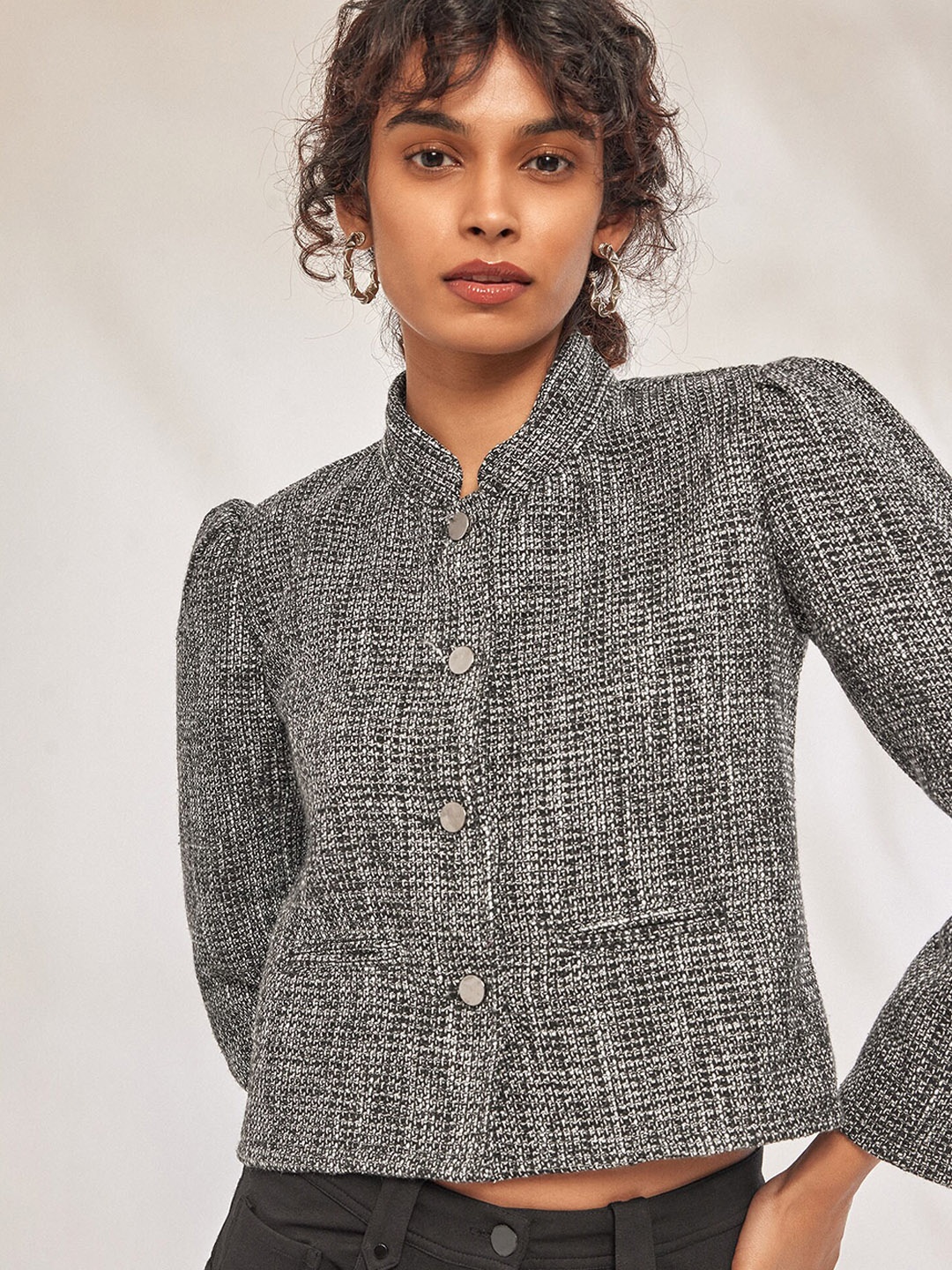 

The Label Life Mandarin Collar Puff Sleeves Jacket, White