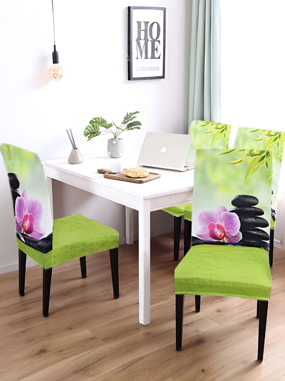 

ohello Green and Purple 4 Pieces Printed Breathable Chair Covers