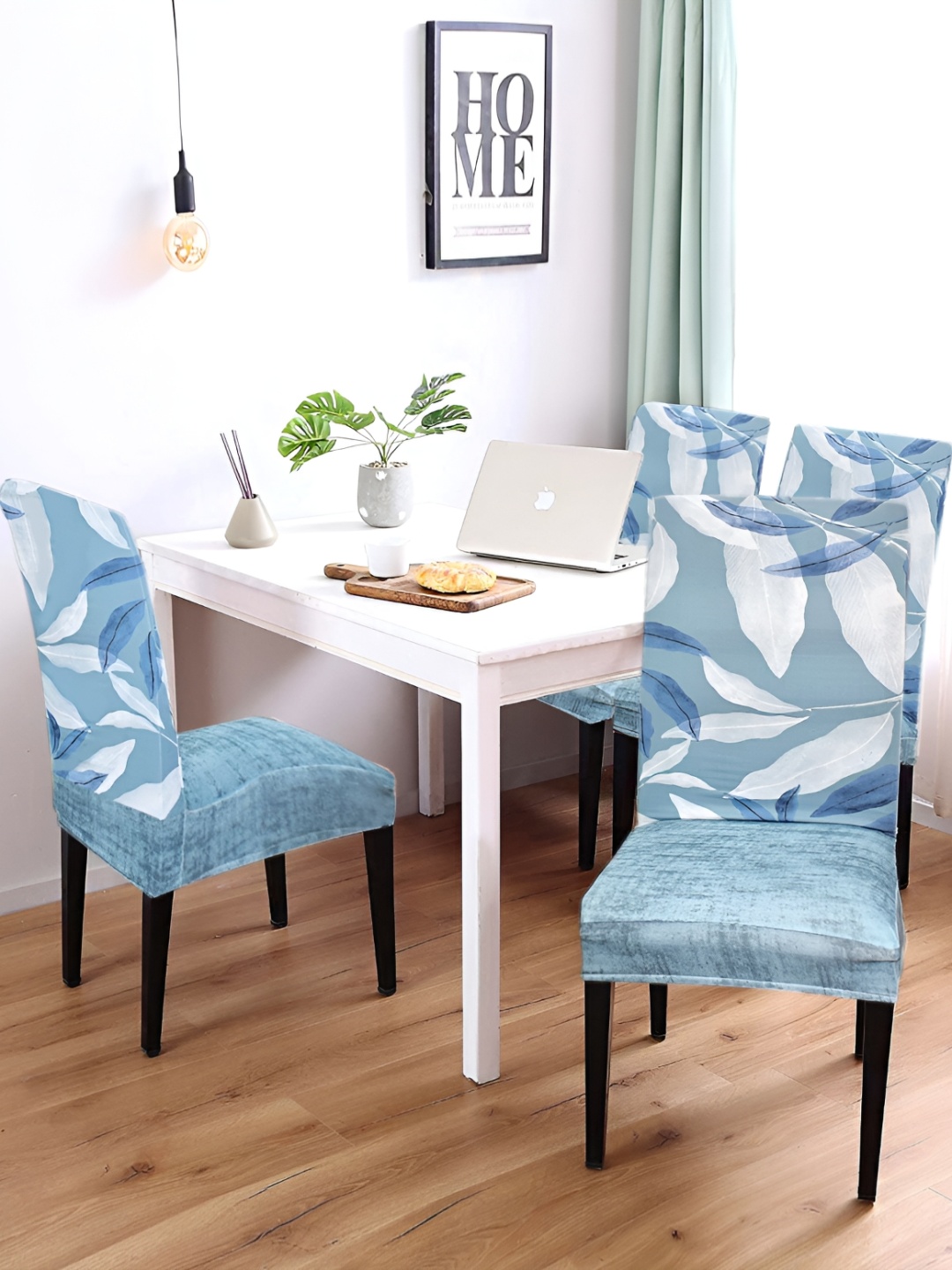 

ohello Blue & White 4 Pieces Printed Breathable Chair Covers