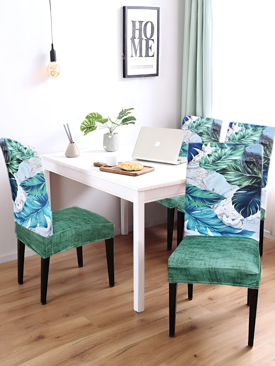 

ohello Green and Blue 4 Pieces Printed Breathable Chair Covers