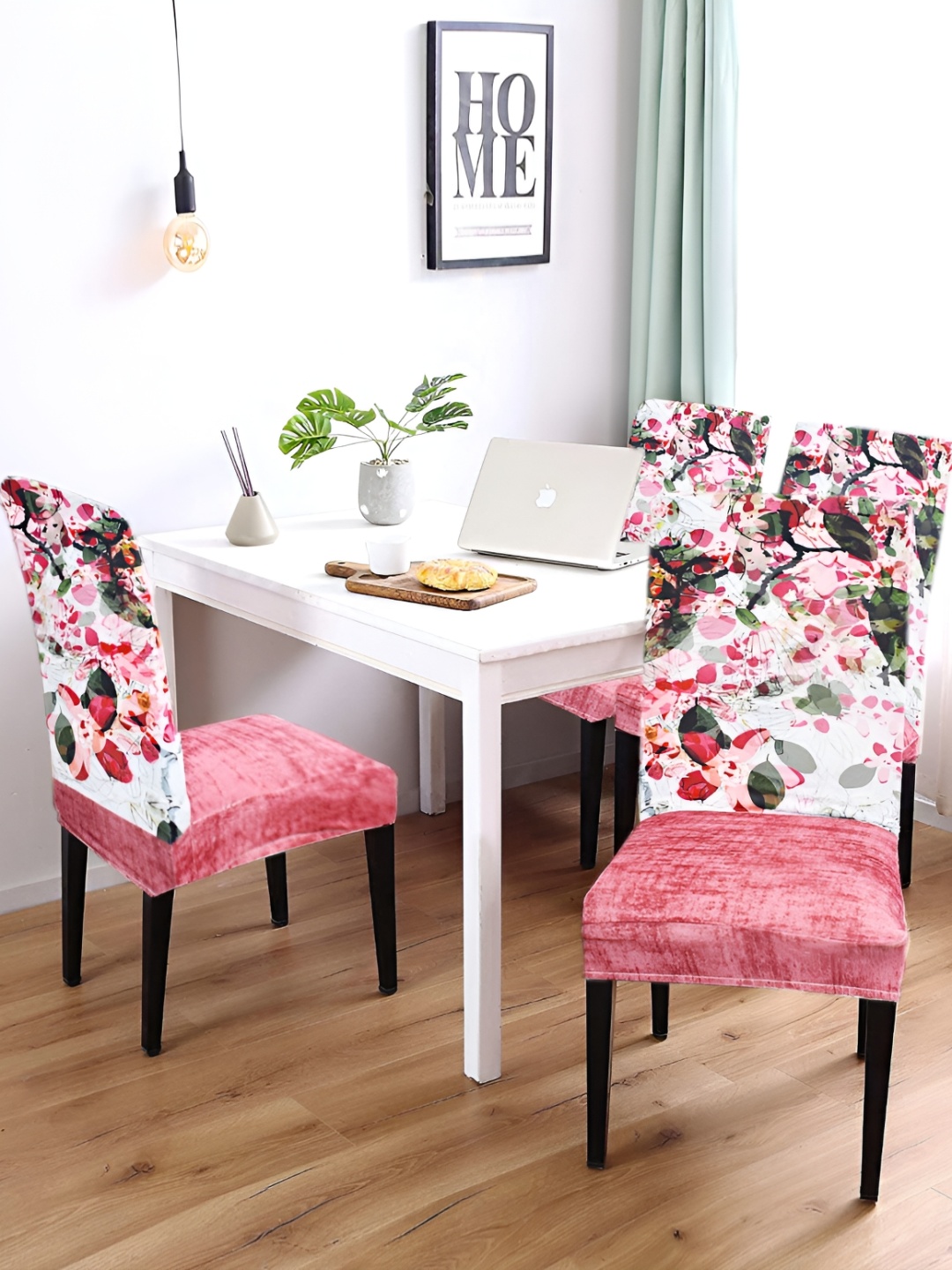 

ohello Pink & White 4 Pieces Printed Breathable Chair Covers
