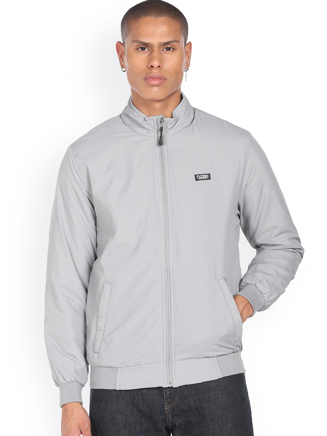 

Flying Machine Stand Collar Bomber Jacket, Grey