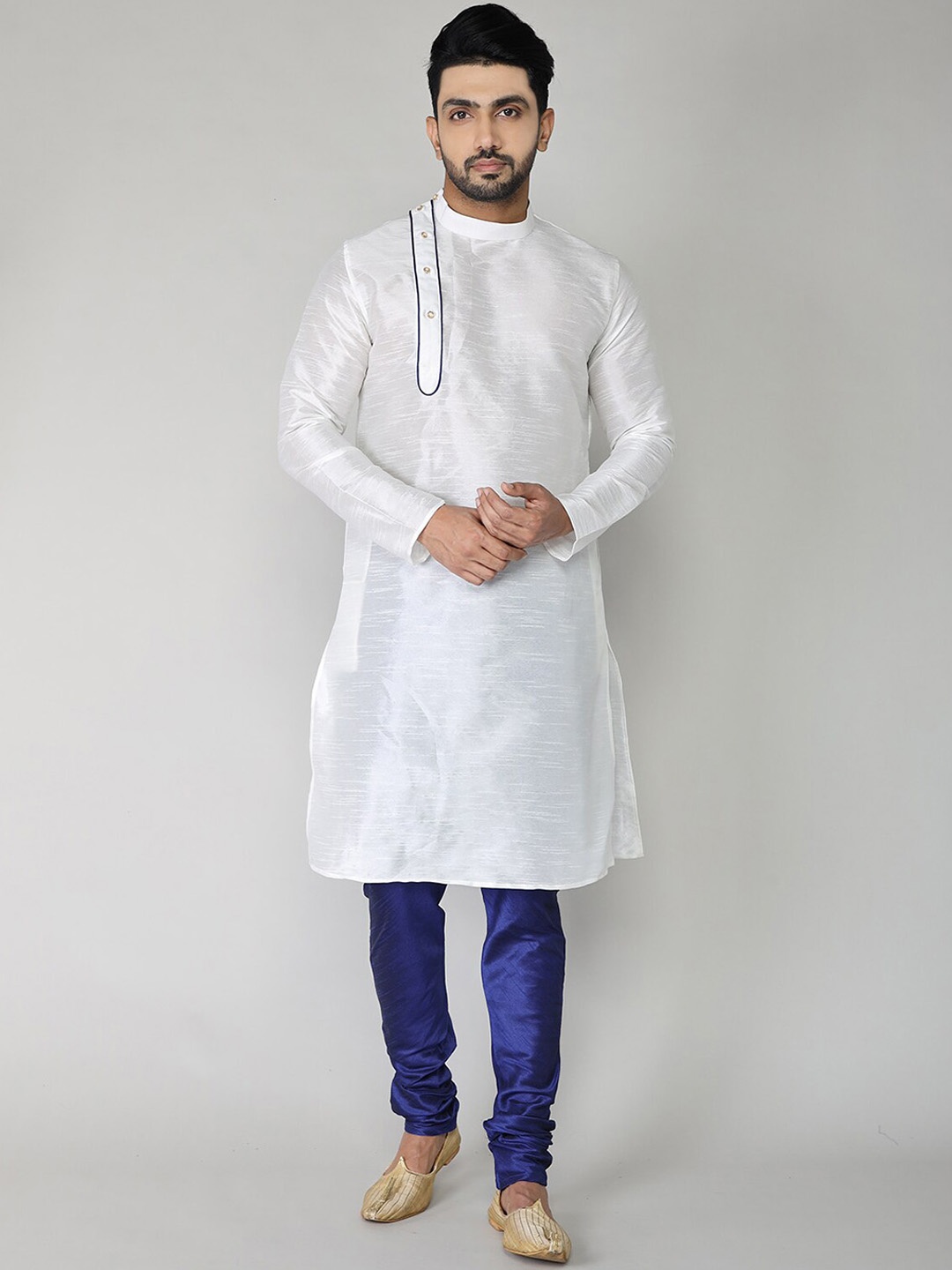 

BAESD Long Sleeves Band Collar Pure Cotton Straight Kurta, White