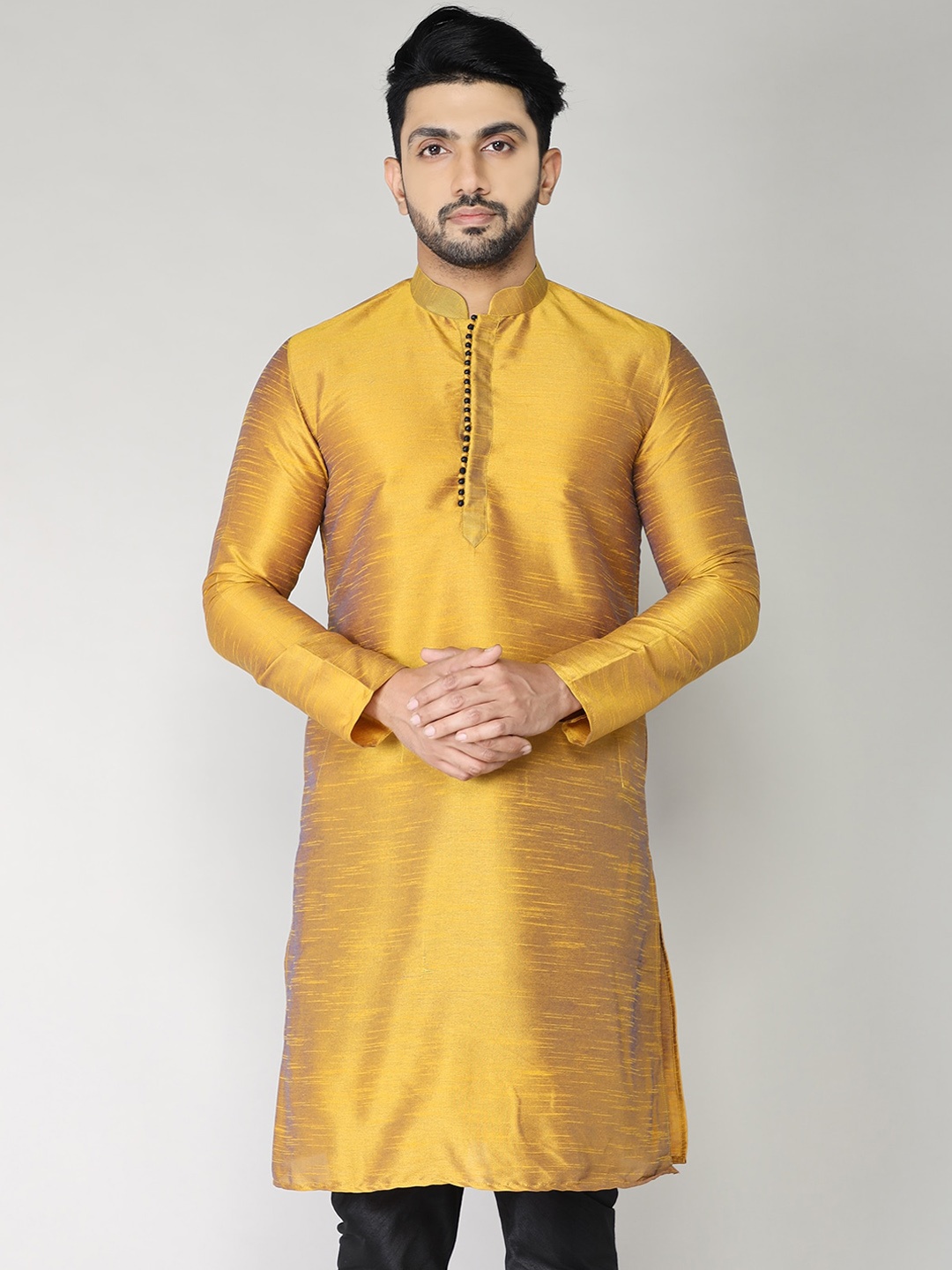 

BAESD Mandarin Collar Straight Regular Cotton Kurta, Gold