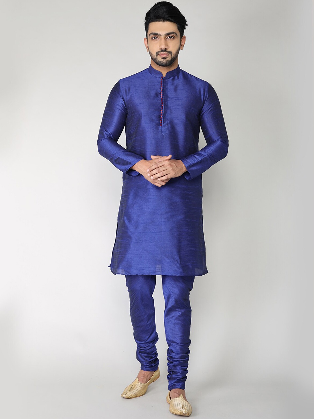 

BAESD Long Sleeves Mandarin Collar Pure Cotton Straight Kurta, Blue