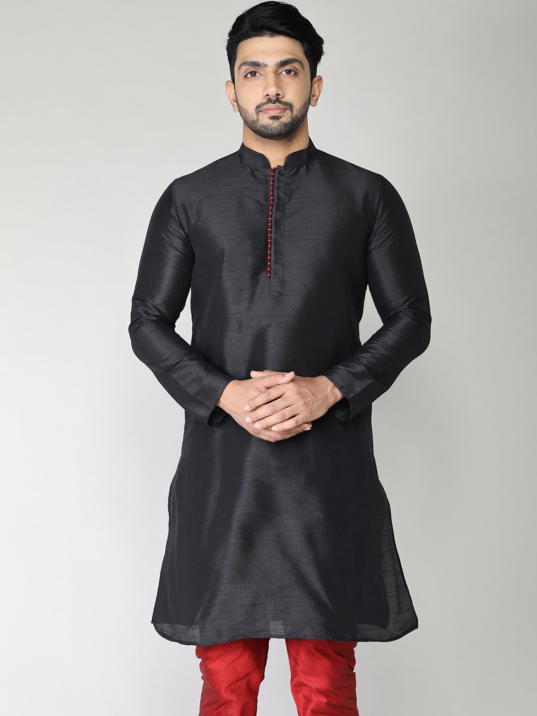 

BAESD Mandarin Collar Straight Regular Cotton Kurta, Black