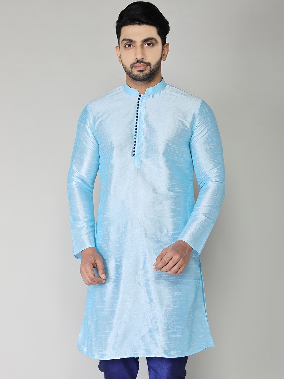 

BAESD Mandarin Collar Straight Regular Cotton Kurta, Blue