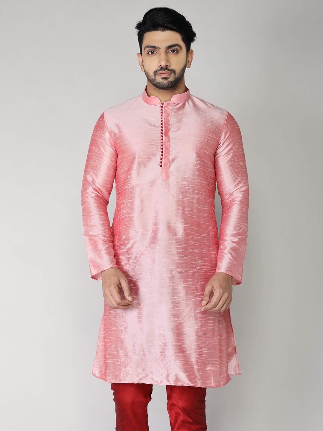 

BAESD Mandarin Collar Pure Cotton Straight Kurta, Pink