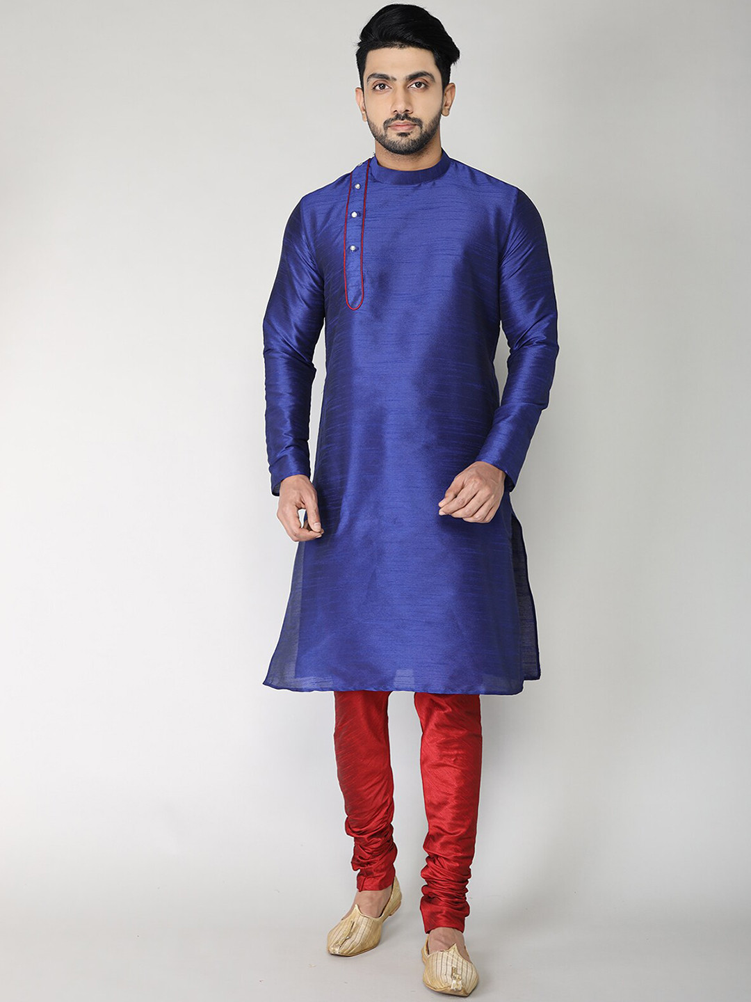 

BAESD Band Collar Pure Cotton Straight Kurta, Navy blue