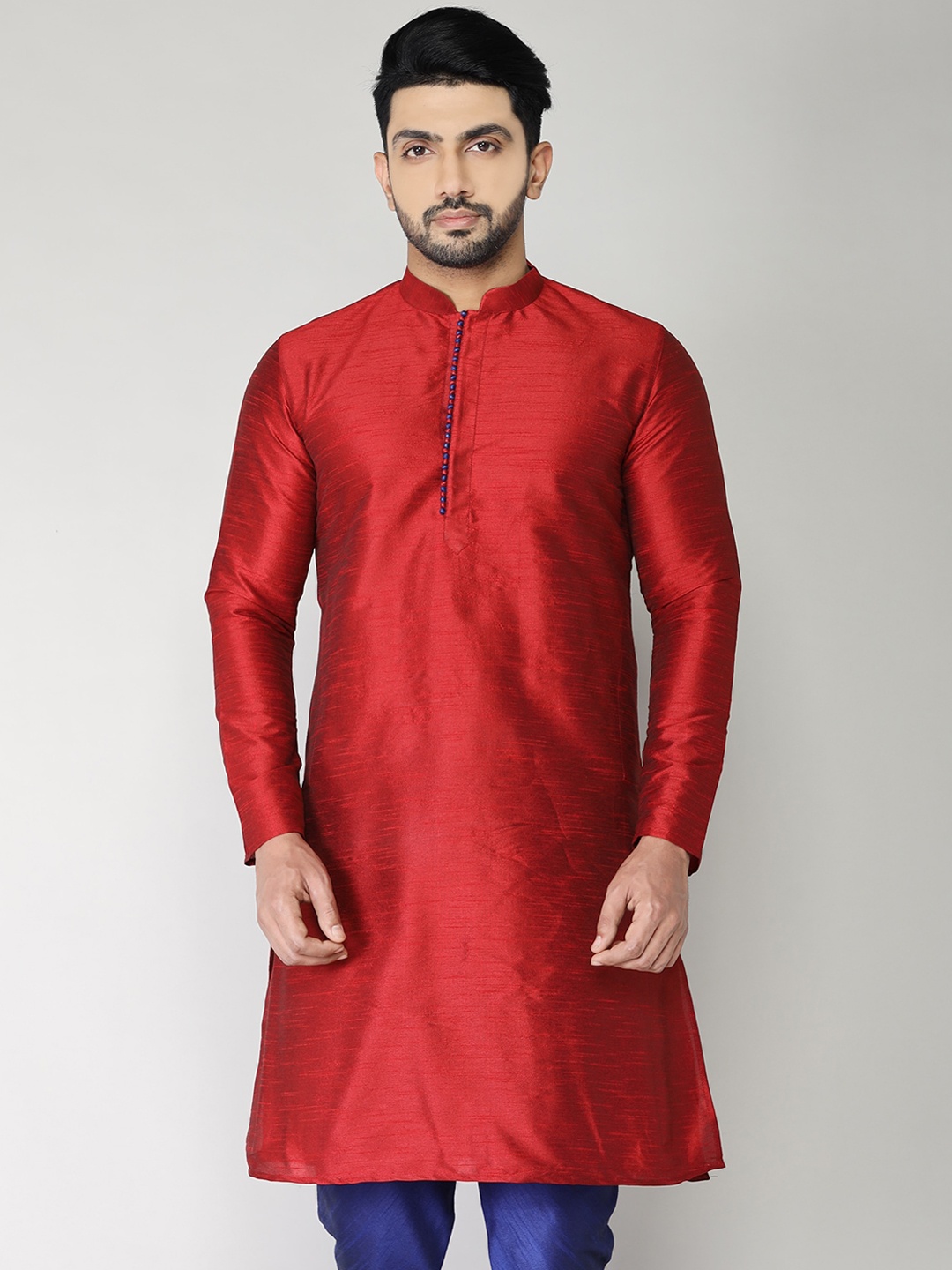 

BAESD Mandarin Collar Pure Cotton Straight Kurta, Red