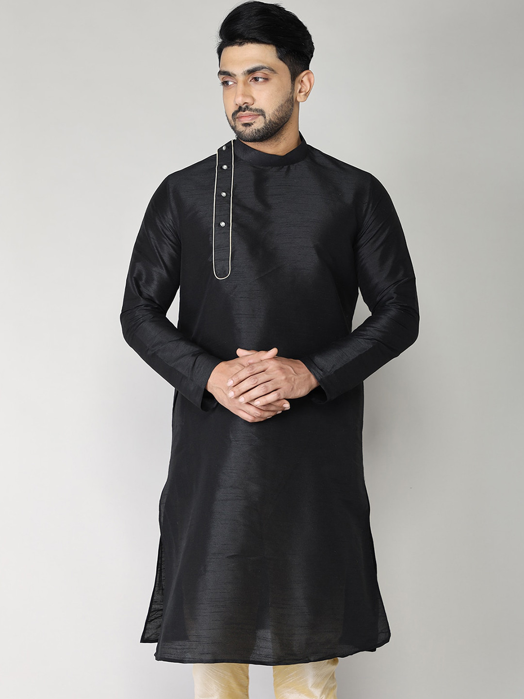 

BAESD Mandarin Collar Cotton Kurta, Black