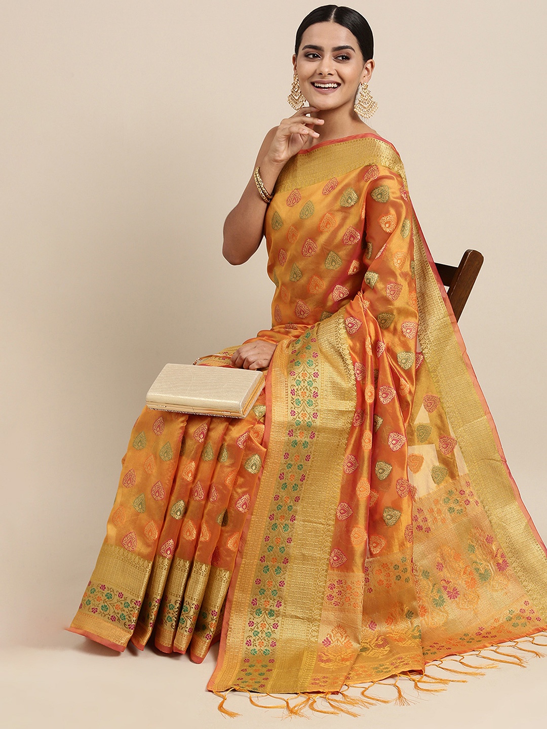 

Dori Ethnic Motifs Organza Zari Designer Saree, Mustard