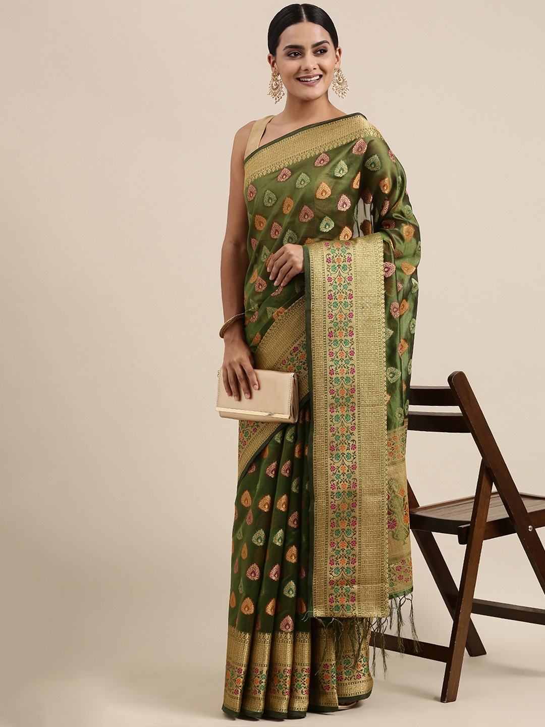 

Dori Ethnic Motifs Organza Zari Designer Saree, Green