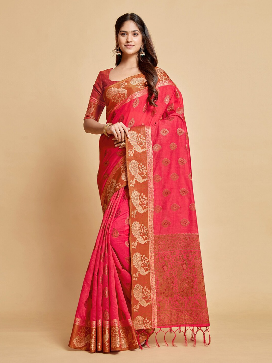 

Dori Ethnic Motifs Woven Design Banarasi Zari Saree, Pink