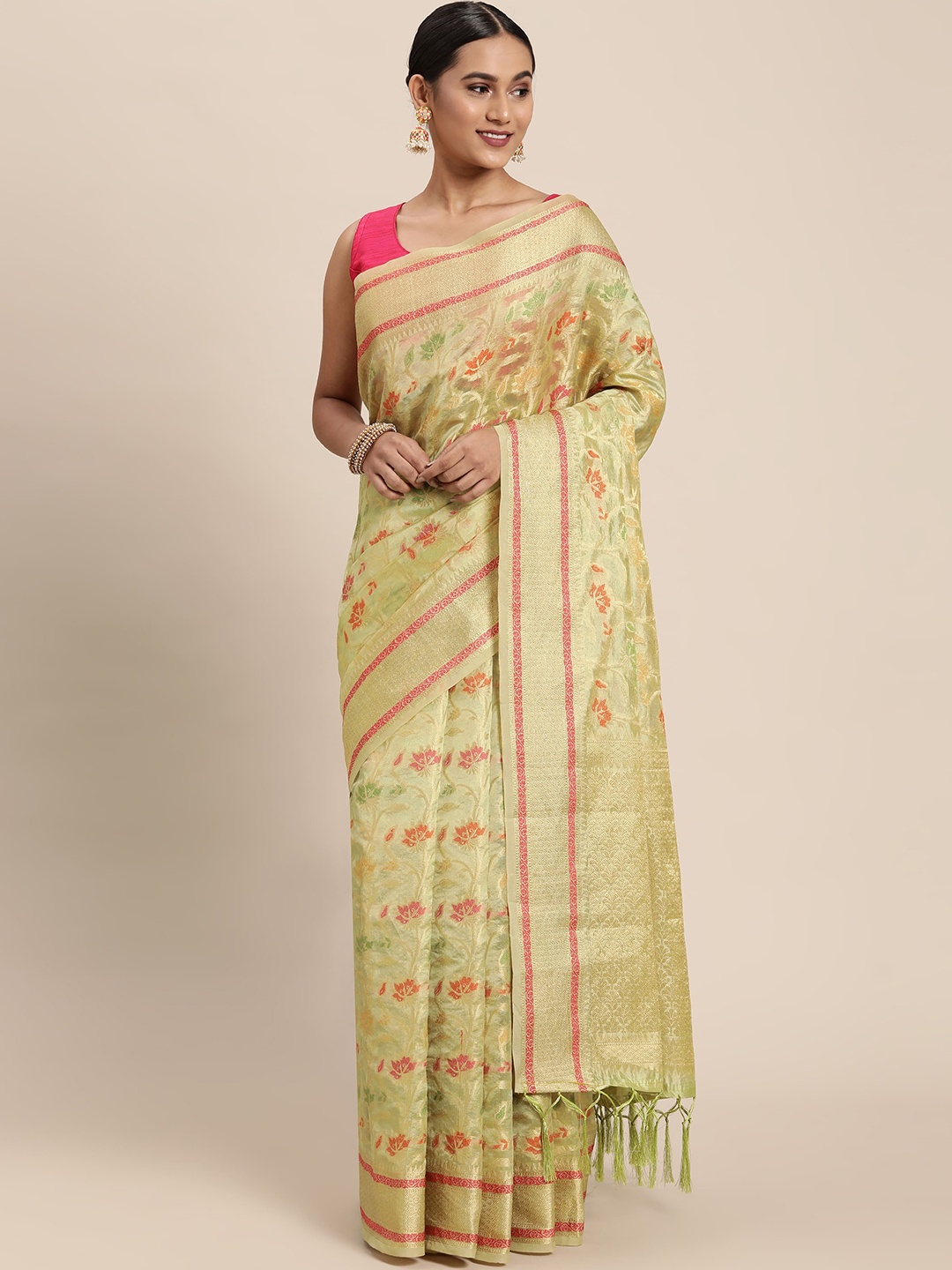 

Dori Floral Organza Woven Design Saree, Green