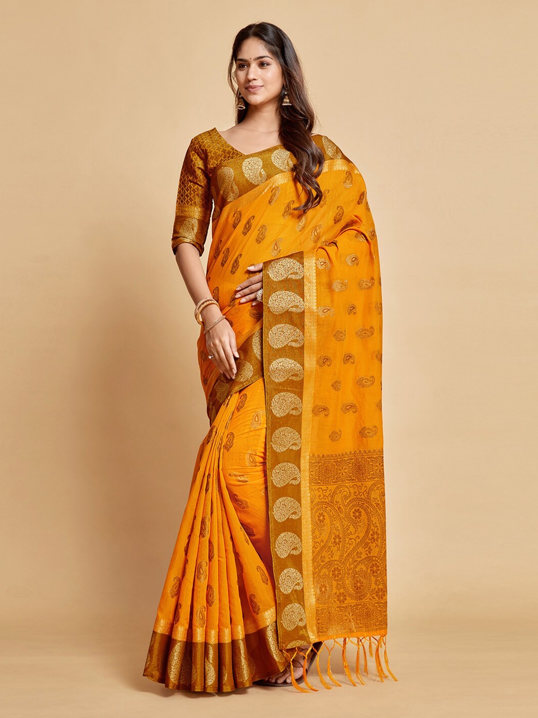 

Dori Ethnic Motifs Woven Design Banarasi Zari Saree, Mustard