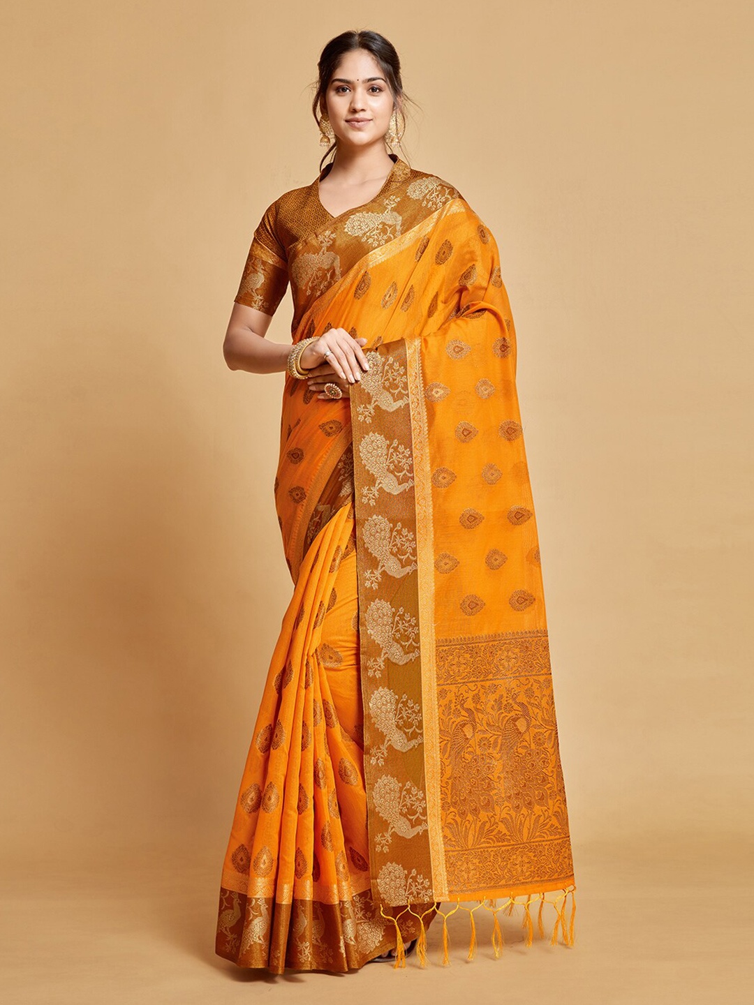 

Dori Ethnic Motifs Woven Design Banarasi Zari Saree, Mustard