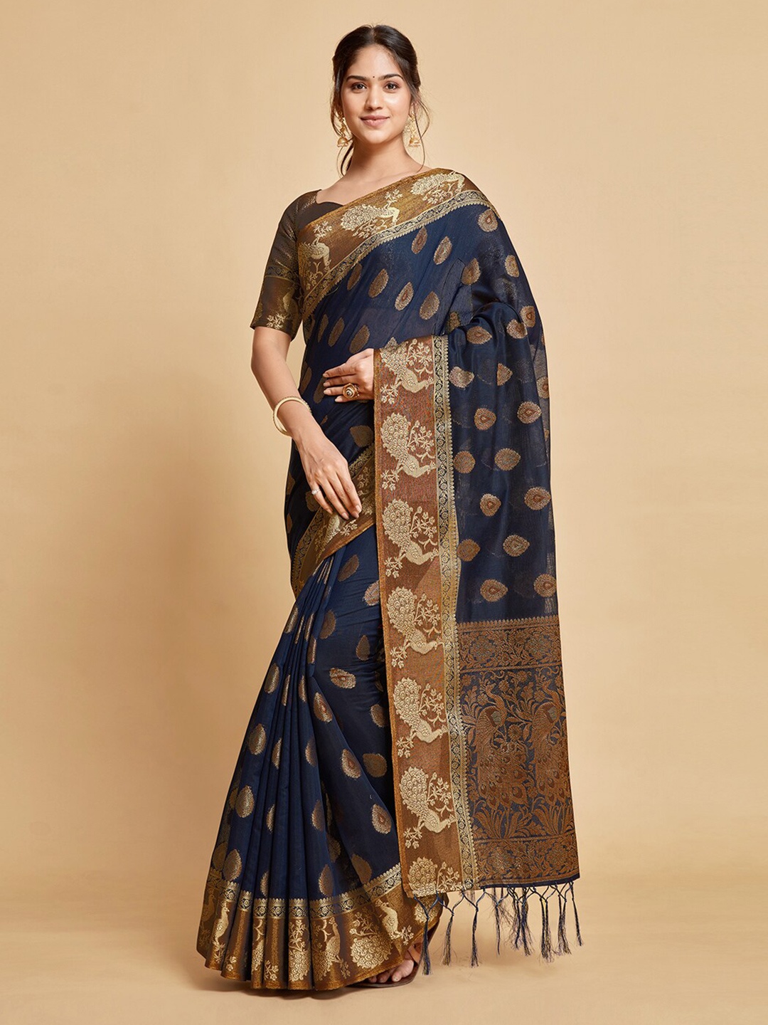 

Dori Ethnic Motifs Woven Design Banarasi Zari Saree, Navy blue