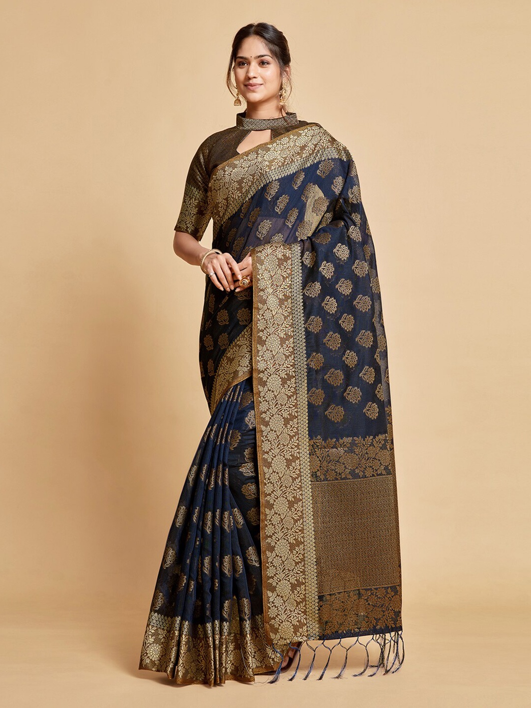 

Dori Ethnic Motifs Woven Design Banarasi Zari Saree, Navy blue